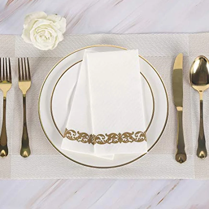 Премиум свадебные салфетки мягкие прочные и абсорбирующие белые золотые