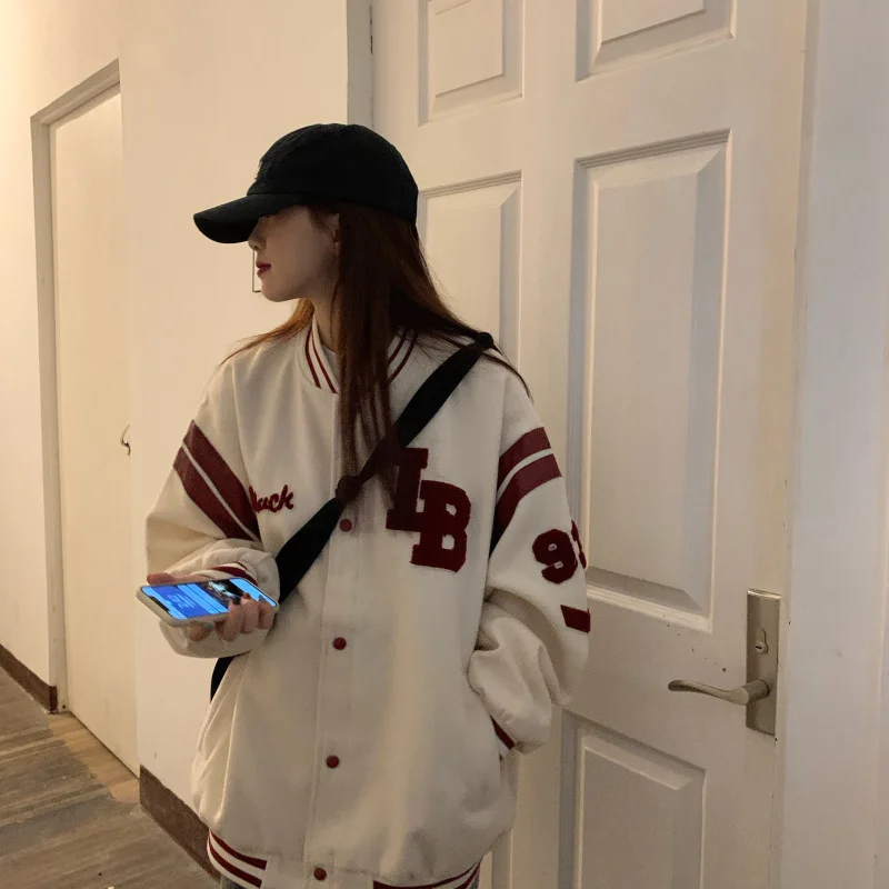 

Women's Spring Jacket Baseball Vests Coat Oversize Loose Harajuku Long Sleeve Letter Hip Hop Streetwear Korean Fashion Clothes