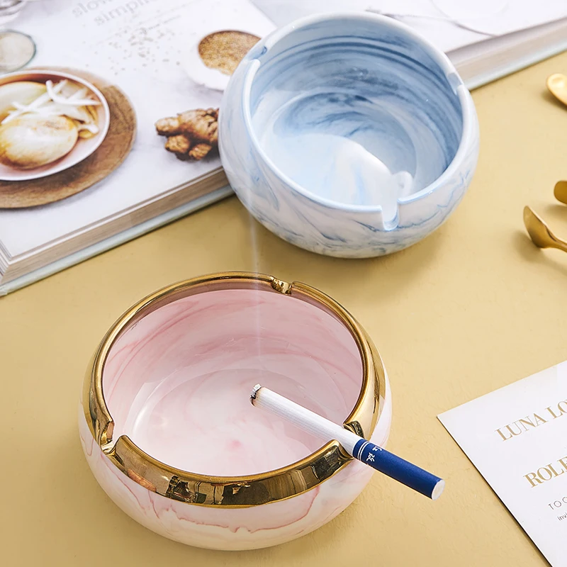 Китайский стиль керамическая мраморная пепельница овальные золотые края