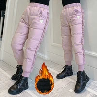 2021 winter baby girls warm down pants thickened teen school childrens girl cotton padded pink black trousers 3 12years