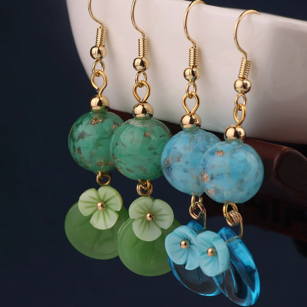 Женские этнические серьги подвески 2 цвета Винтажные с подвеской в виде цветка