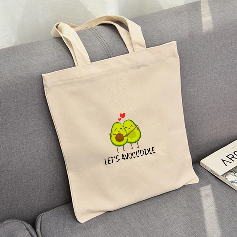 

Couple Canvas Shoulder Bags Avocado Printed Design Handbag Casual Tote Literary Books Bag Shopping Bags Ladies Sacola De Viagem
