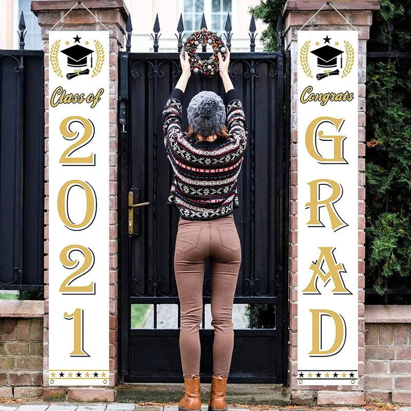 

Graduation Porch Sign-2021 Graduation Banners-Class of 2021 Banner Hanging for Door Wall Graduation Party Decoration