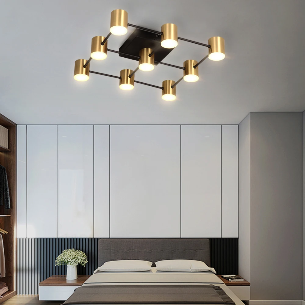 Светодиодная люстра Nordic Modern Ceiling Lamp 9 Heads Brass Plafond lamp 45W для гостиной, столовой, спальни, домашнего декора Light Fixtures on.