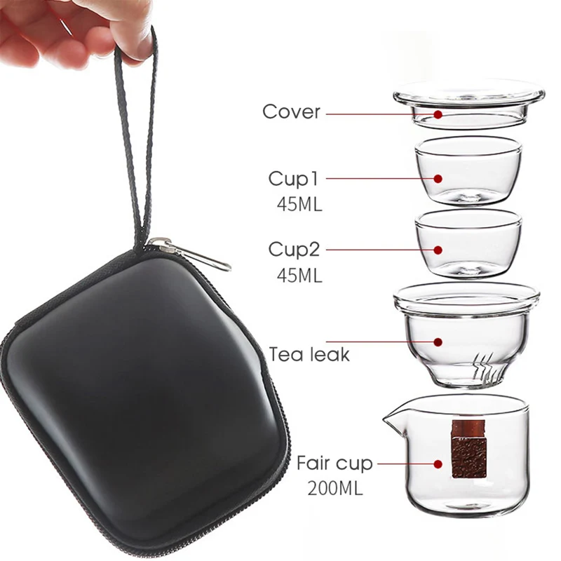 

SENDIAN Portable Travel Tea Set With Bag New Japanese Glass Tea Cup Set 2021 Hot Sale Travel Essential Tea Set Accessories