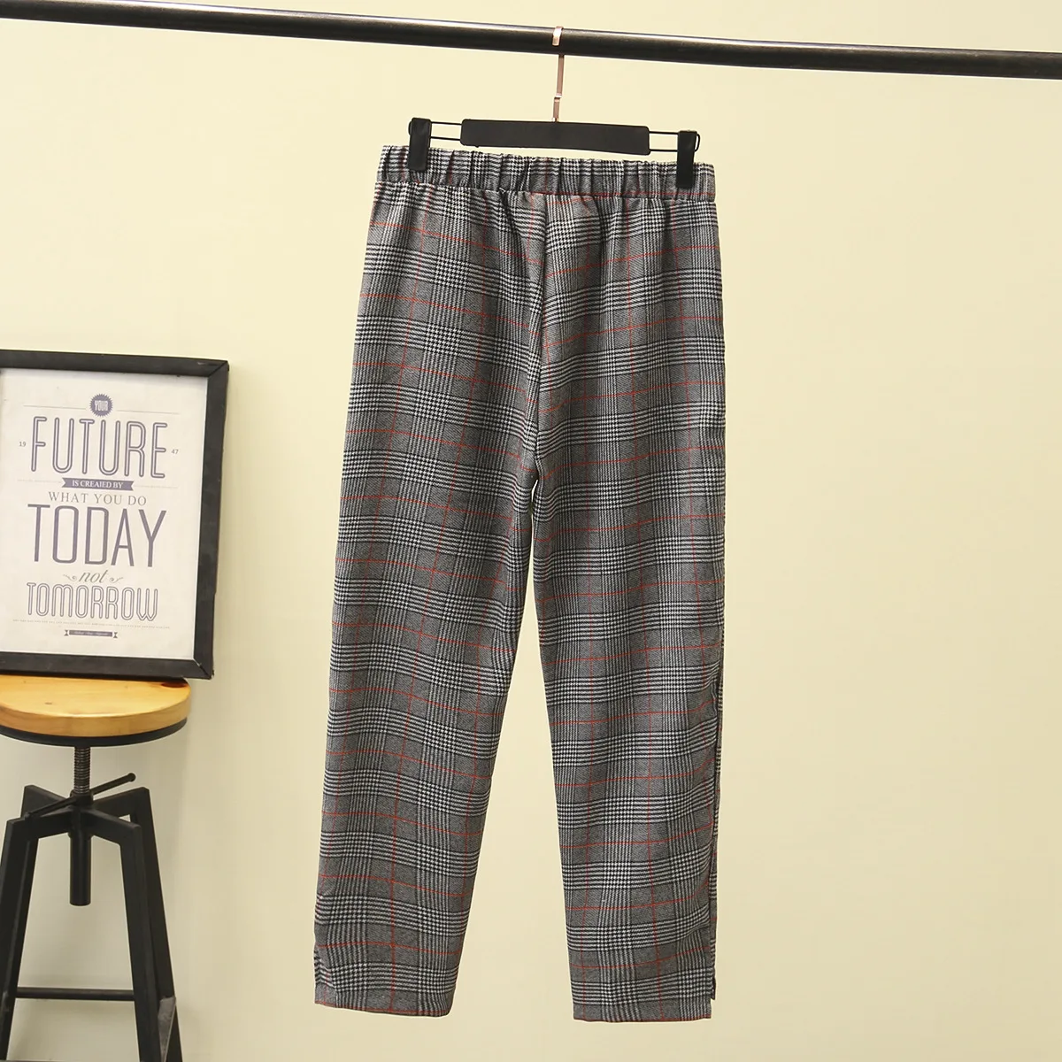 Весенние женские шаровары штаны с завязками на лодыжке клетчатые брюки большие