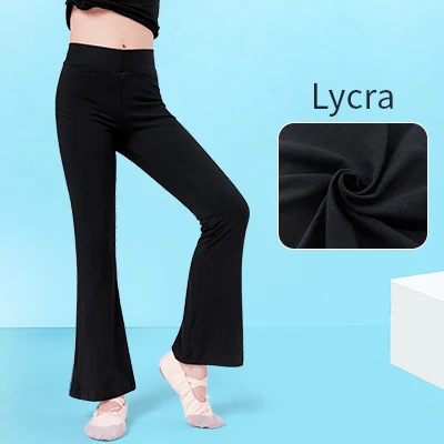 Black Lycra Детские расклешенные штаны для танцев, спортивные штаны с высокой талией, спортивные штаны для девочек, штаны для йоги, бега, спортивная одежда, леггинсы для фитнеса - Цвет: Black Lycra