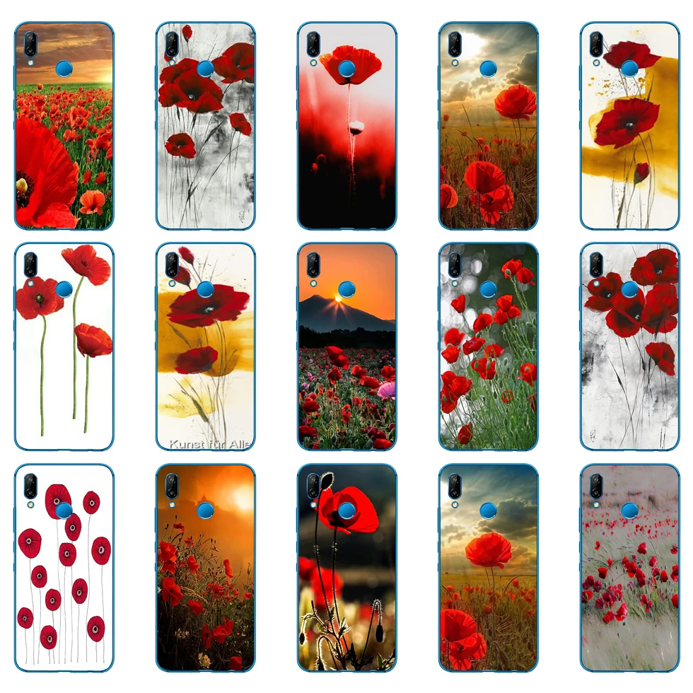 63DD Красные маки на черном стиле мягкий силиконовый чехол для Huawei P9 P10 P20 P30 Lite mate 10 20