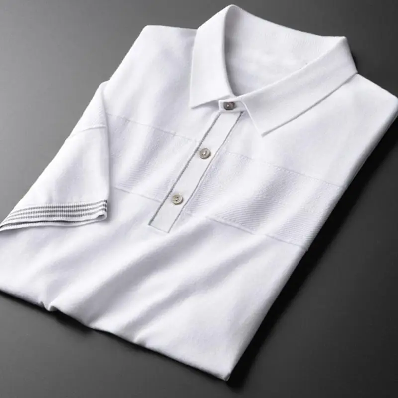 

Мужские новые летние футболки, роскошные вязаные мужские футболки с коротким рукавом, тонкие деловые и повседневные облегающие мужские фут...