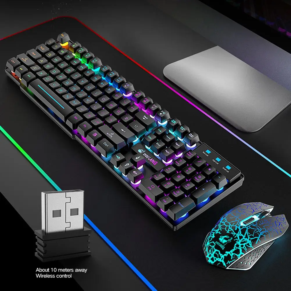 Красочный светодиодный подсветкой T3 Беспроводной PC Радуга Gaming Keyboard Мышь