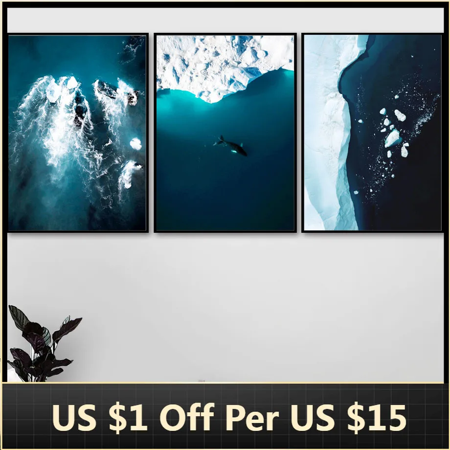 Картина на холсте голубые волны Исландия фреска Лодка морской пейзаж