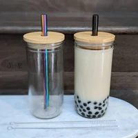 600800ml bubble tea glass cup reusable straw cup with lid for boba milkshake smoothie juice drinking bar party drinkware