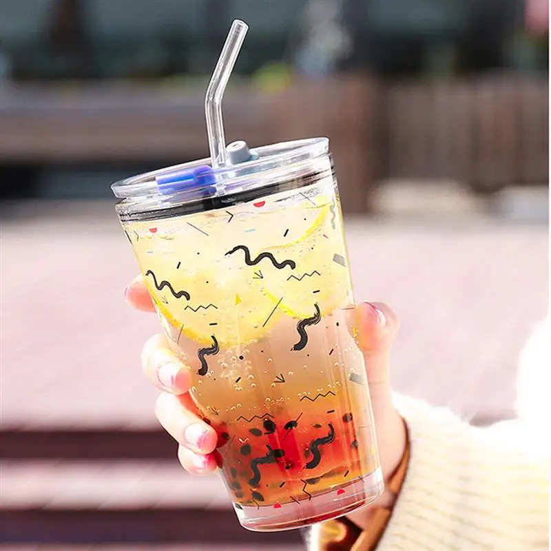 1 шт. стеклянная чашка для воды с крышкой портативная молока кружка питьевой