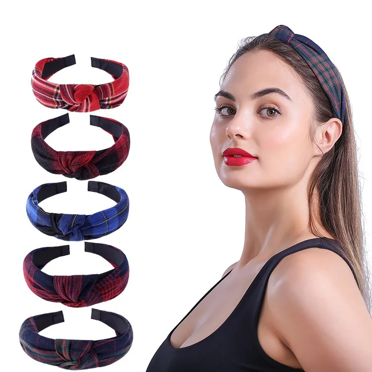 

Plaid Fabric Headband Women Washing Makeup Wide-brimmed Hairband Headband Hairpin Hair Accessories Headdress