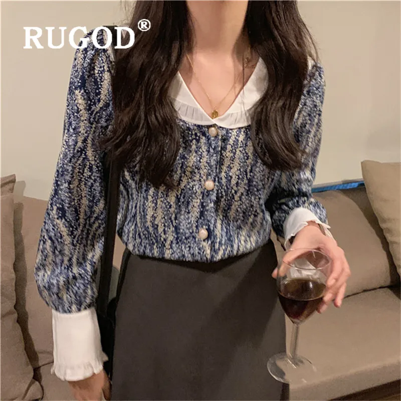 RUGOD три четверти рукав в Корейском стиле Ретро стиль с рисунком блуза длинным