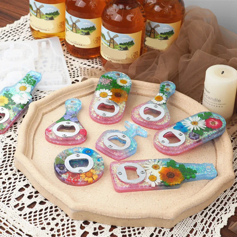 

DIY Crystal Epoxy Resin Beer Spanner Mold Keychain Bottle Opener Mould Dry Flower Mirror Silicone Molds Creative Candle Mould