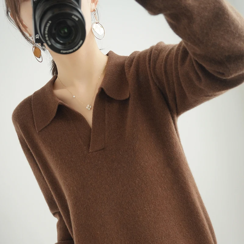 

High-End Autumn Winter 100% Wool Pullovers Sweater Women's Female Loose Large Size Knitted Girl Clothes Tops Standard Outwe