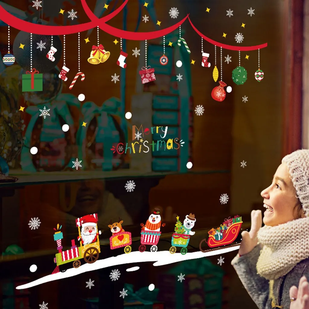 Санта Клаус стены Стикеры s настенный шкаф для ТВ статического рождественские