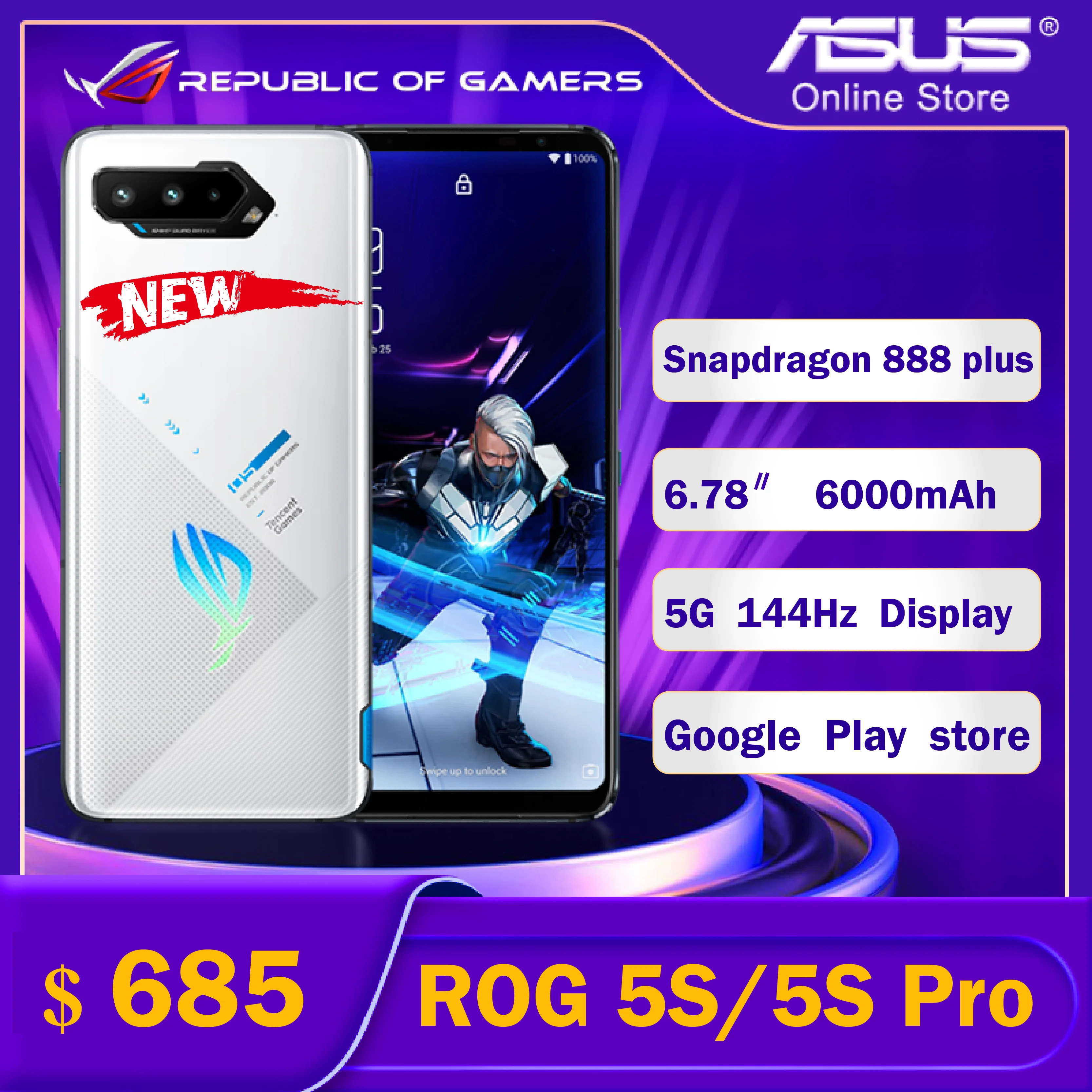 Смартфон ASUS ROG 5S Pro телефон с глобальной прошивкой Snapdragon 888 Plus игровой 18 ГБ 512 экран