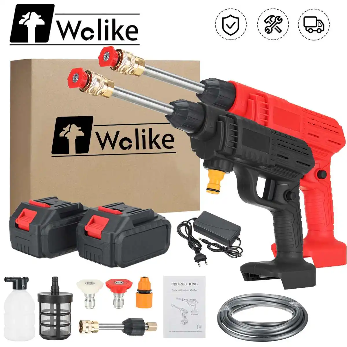 

Беспроводной пистолет для мойки автомобилей под высоким давлением, 90 бар, 2000 Вт, 20000 мАч, пеногенератор, водяной пистолет, очиститель с 2 акку...