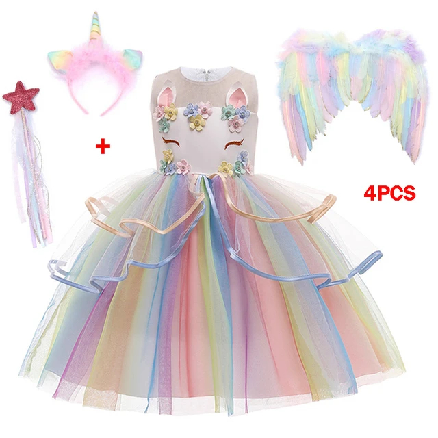 Summer Dress For Girls Children Carnical Birthday Party Unicorn Princess Dresses Flower Wedding Kids Vestidos 3-12Y | Детская одежда и