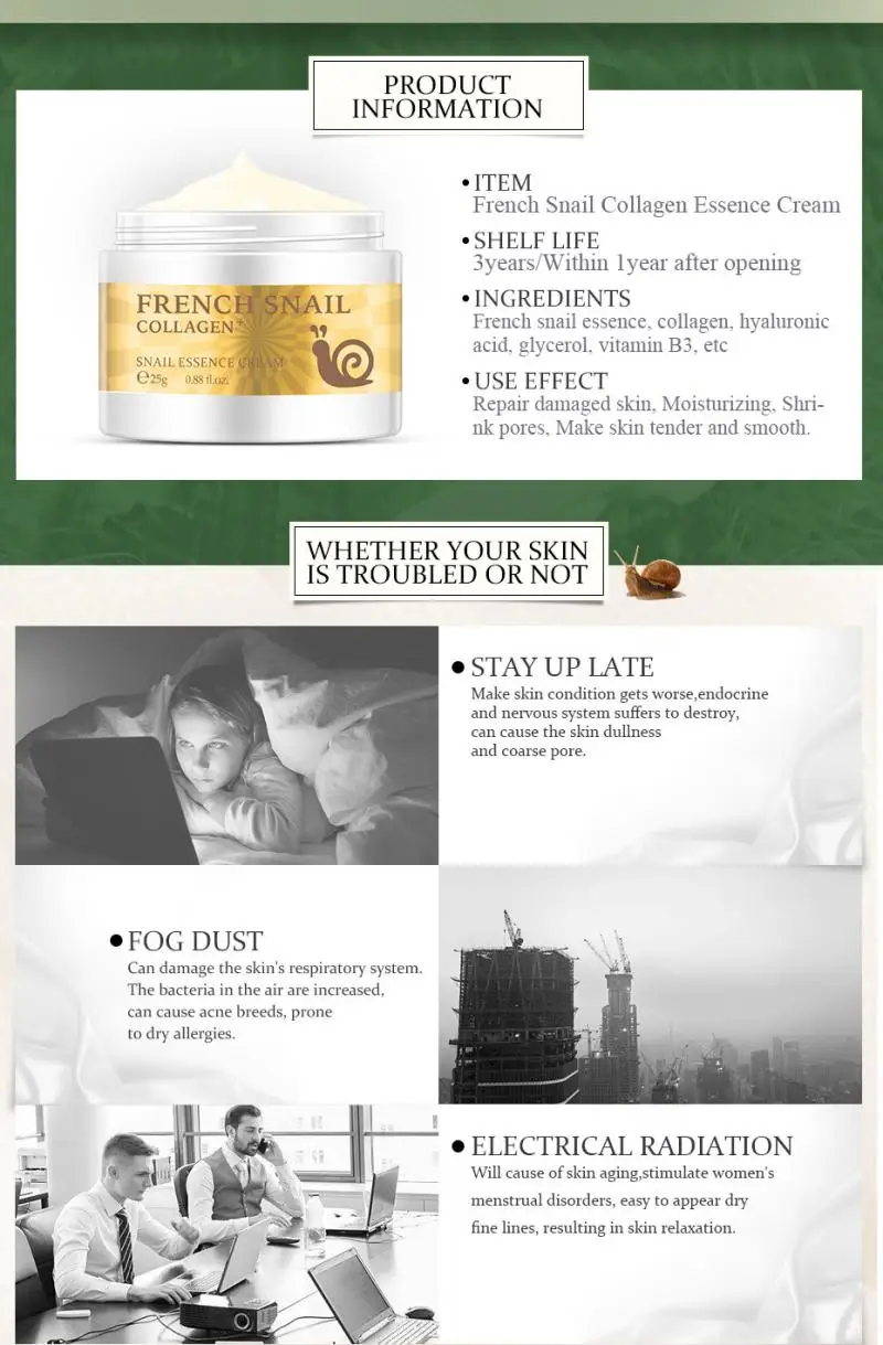 Snail Face Cream Hyaluronic Acid Anti-aging Day Moisturizer Nourishing Collagen Essence Firming Skin Care TSLM2 | Красота и здоровье