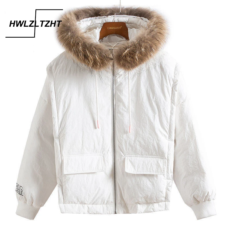 

HWLZLTZHT 2021 New Fashion White Women's Winter Jacket Big Fur Hooded Thick Down Parkas Female Jacket Warm Winter Coat For Women