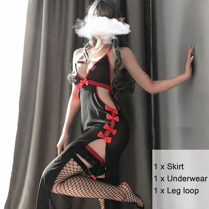 

Womens Devil Cosplay Lingerie Halloween Party Lolita Sleepwear Gifts Vintage Vampire Costumes Sexy Backless Long Fancy Dress