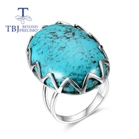 tbjnew natural blue turquoise oval 2030mm big gemstone ring 925 sterling silver woman fine jewelry anniversary gift