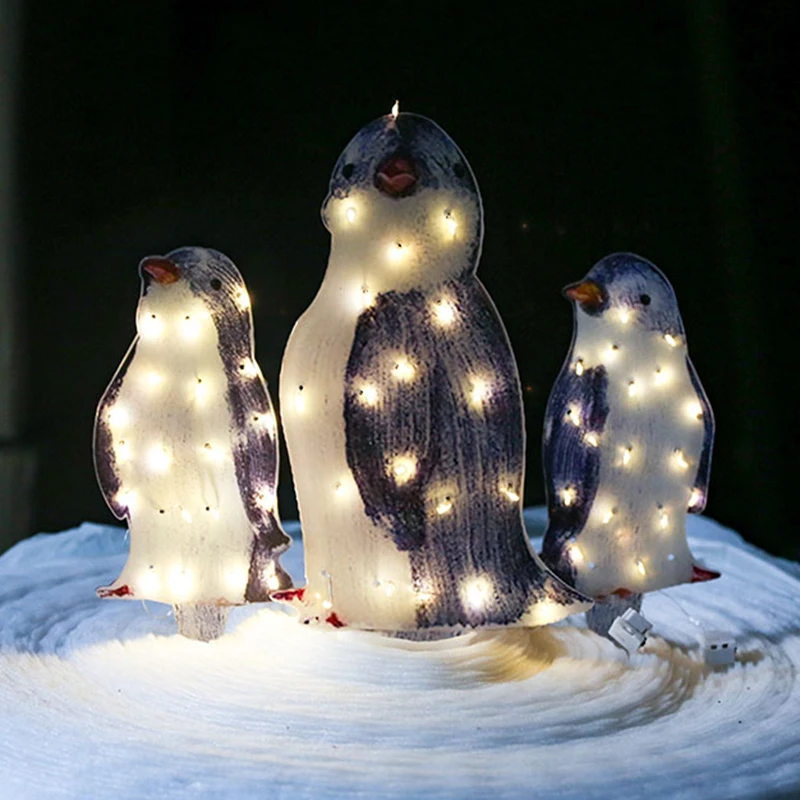 

New hot light lit Penguin Christmas ornaments LED outdoor lighting Christmas garden Penguin ornaments three-piece set