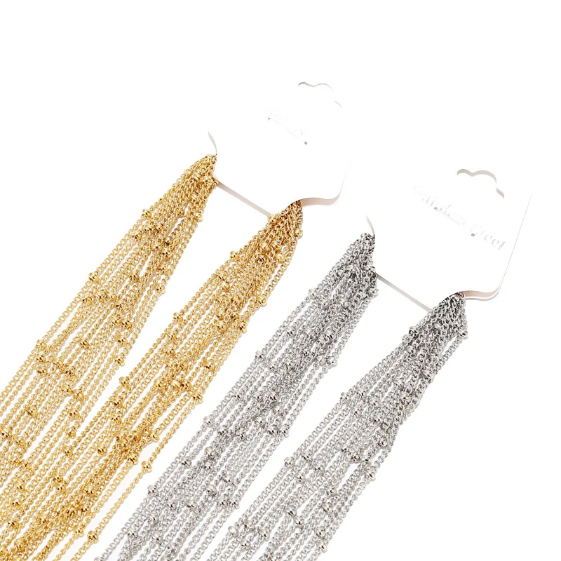 

10pcs Stainless Steel Gold Tone 2mm Beads Chain Charm Necklace Chains For DIY Jewelry Necklaces Making Findings 18''20''22''24''