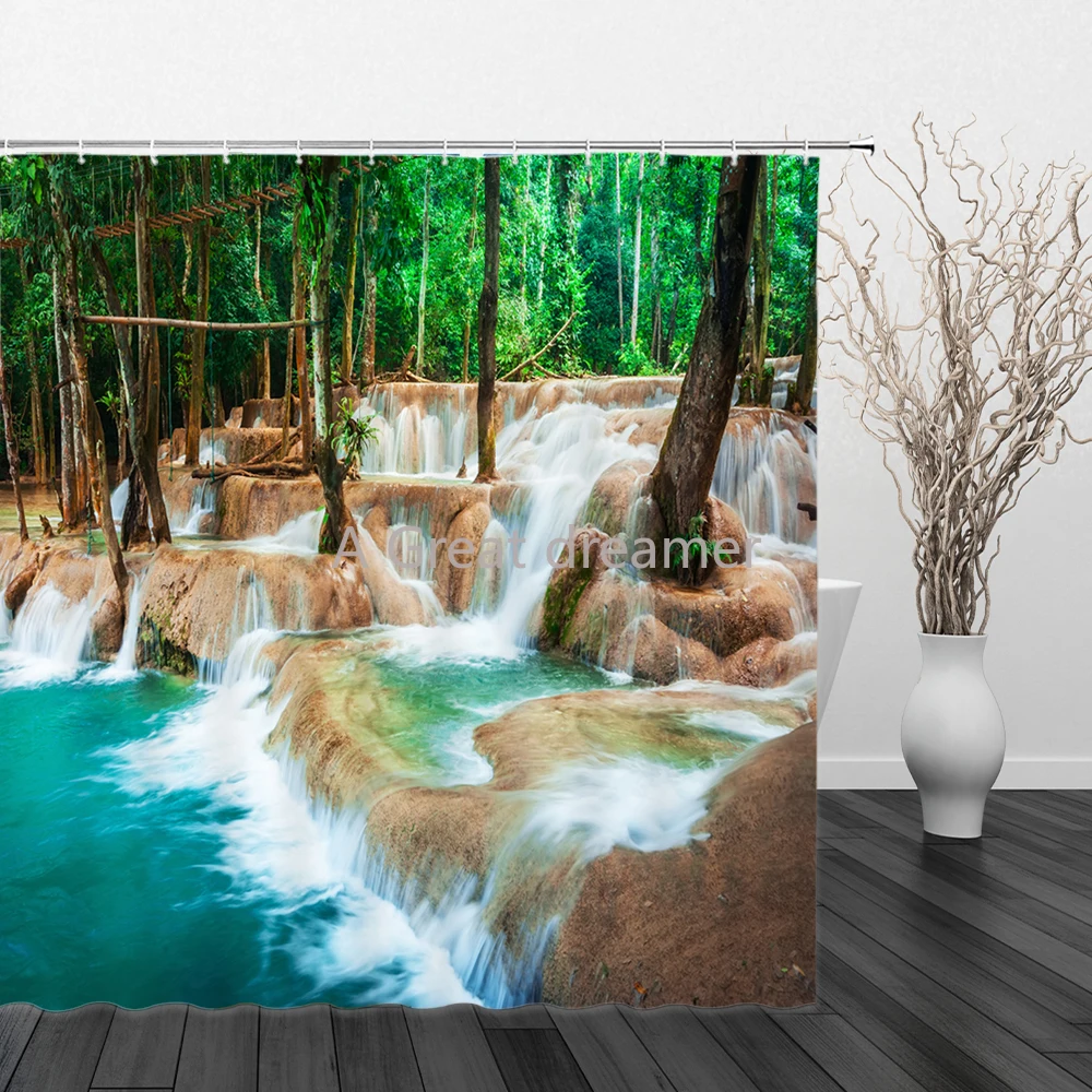 

Modern 3D Scenery Shower Curtain Green Plant Landscape Bath With Hooks Bathroom Waterproof Custom Shower Curtains Dropshipping