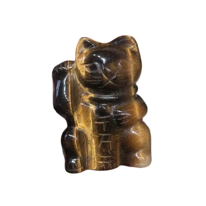 

Natural Crystal Tiger Eye Stone Lucky Fortune Cat Fortune Feng Shui Office Decoration Chakra Stones