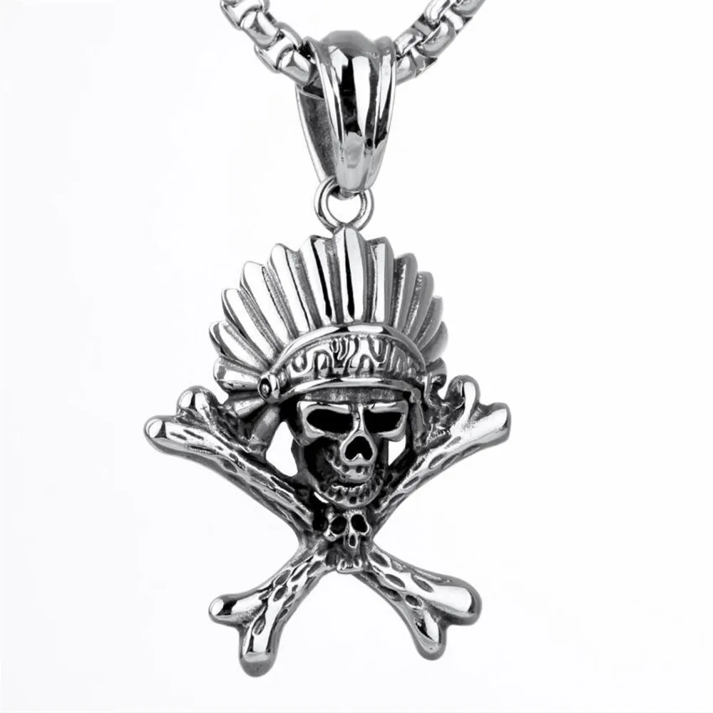 

Hip Hop Titanium Steel Chain Indian Necklace Ethnic Retro Skull Pendant Exotic Frete Gratis Cadenas Para Hombre