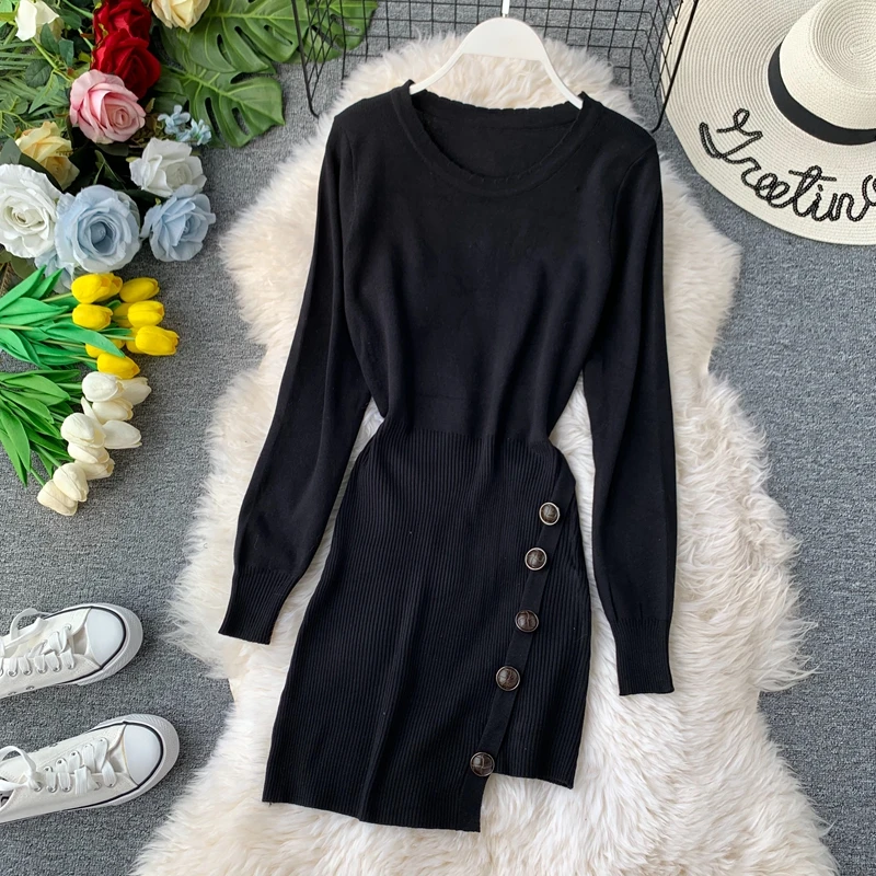 Женское вязаное платье ALPHALMODA пуловер с длинными рукавами асимметричное