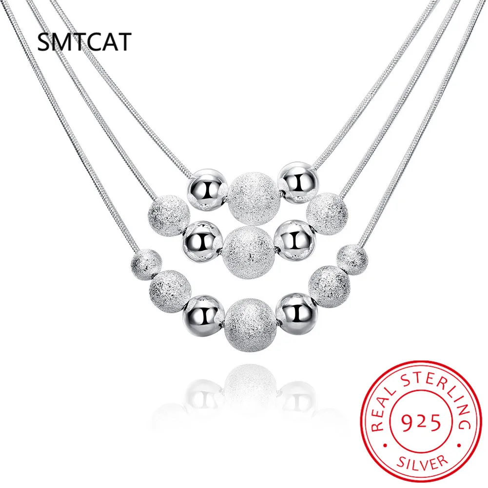 

Цепочка из серебра 925 пробы с трехслойной подвеской и бусинами