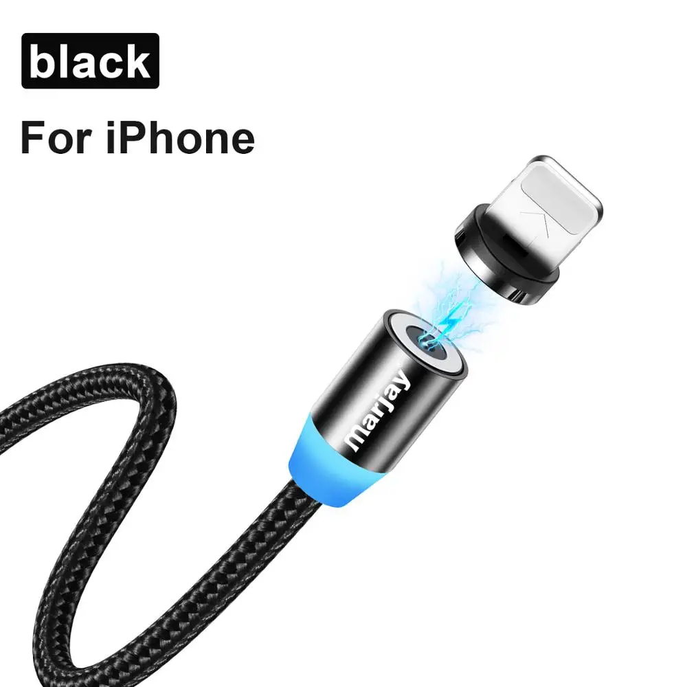 Black For iphone Mагнитный кабель Marjay для быстрой зарядки Micro usb type C кабель для iPhone samsung Xiaomi Мобильный телефон магнитная зарядк - Цвет: Black For iphone