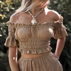 Женский топ-бикини без бретелек, накидка на одно плечо с оборками, однотонная летняя пляжная одежда, блузка с открытыми плечами