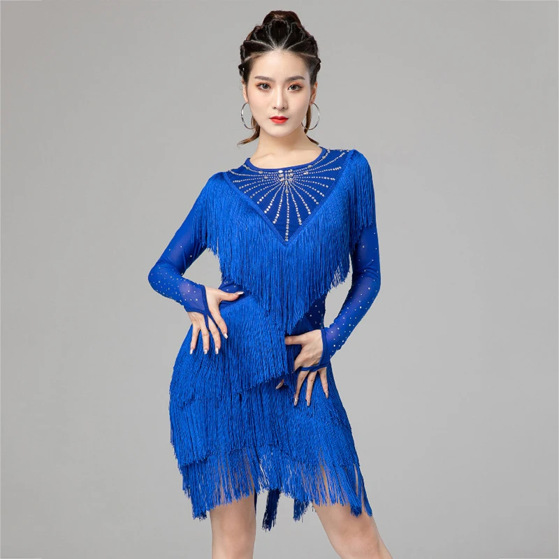 Новинка платья для бальных танцев Румба для соревнований Женская одежда для групповых выступлений сексуальное платье с бахромой костюм для латиноамериканских танцев SL6026