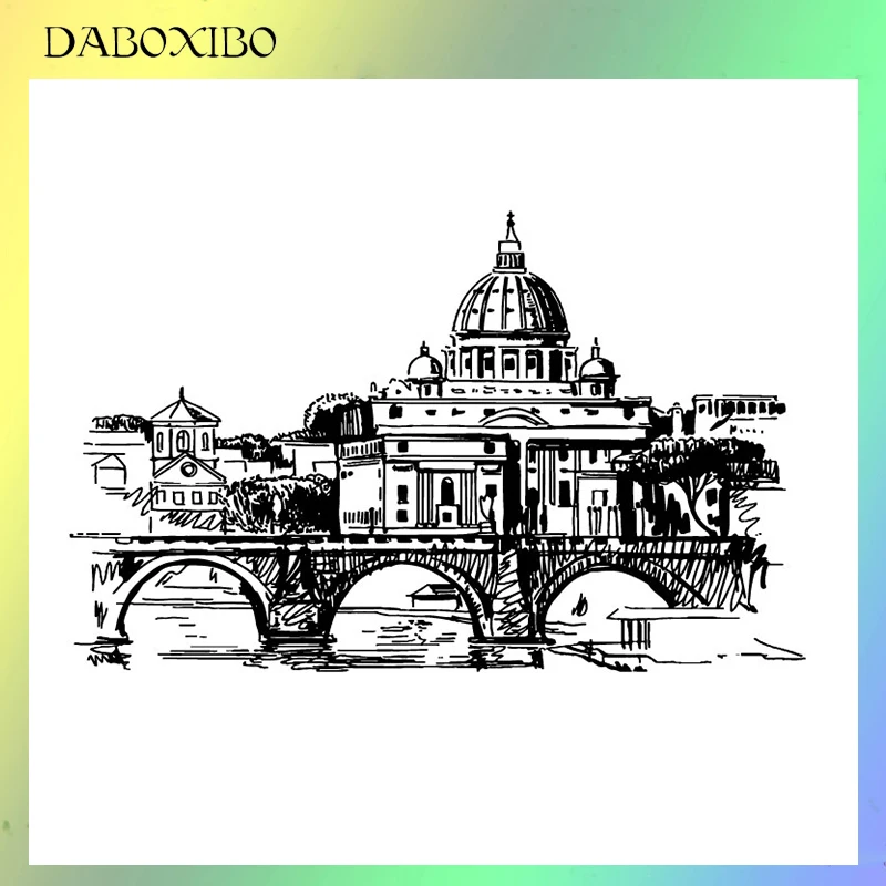 

DABOXIBO Castle Clear Stamps For DIY Scrapbooking/Card Making/Photo Album Silicone Decorative Crafts13X13