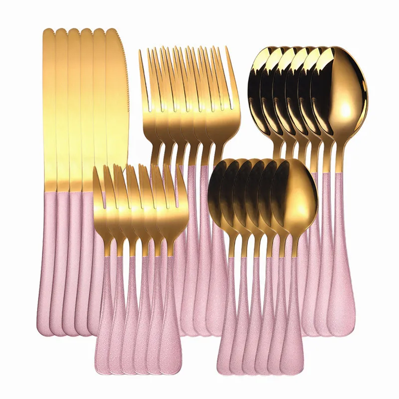 Full Tableware Sets Stainless Steel Cutlery Set 30 Pcs Fork Spoons Knives Gold and Pink Cutlery Western Dinner Set Dropshipping