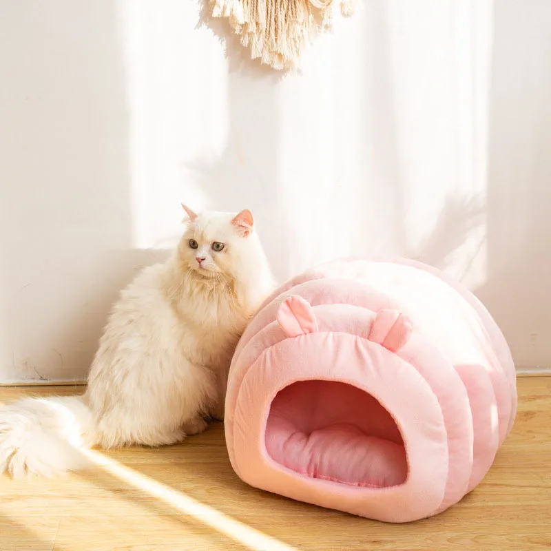 

Soft Pearl Cotton Cat House Cute Sheep Winter Warm and Comfortable Semi-closed Cat Sleeping Bag Comfortable Non-slip Pet Bed