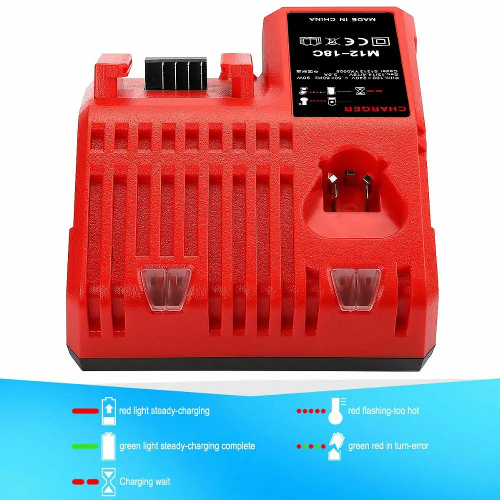 3A Fast Li-ion Battery Charger for Milwaukee M12 M18 48-11-1815 48-11-1828 48-11-2401 48-11-2402 European plug | Электроника