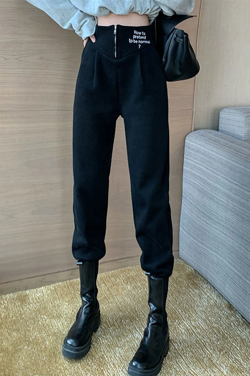 

High Waisted Casual Pants Women's Autumn And Winter Show Thin Versatile Zipper Plush Harem Pants Women's Fashion Loose Legged Sp