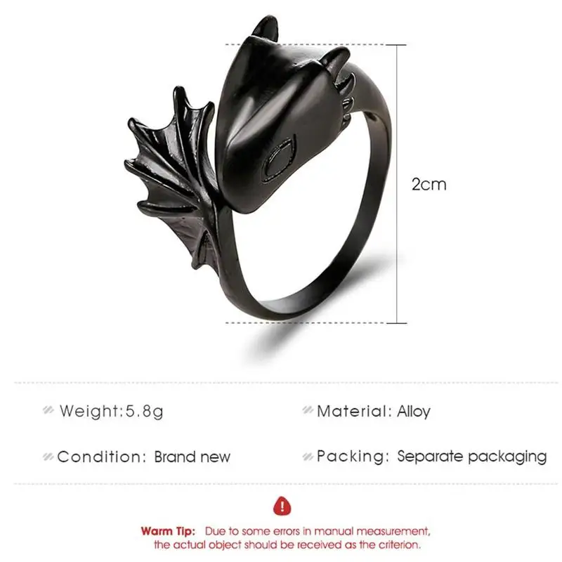 Простое Открытое кольцо Pterosaur ангел дьявол готический динозавр парные кольца