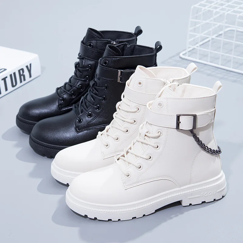 

Motorcycle Boots Women's Shoes Autumn Winter 2021 New Leather Martin Boots Fashion Side Zipper Platform Black Booties Women