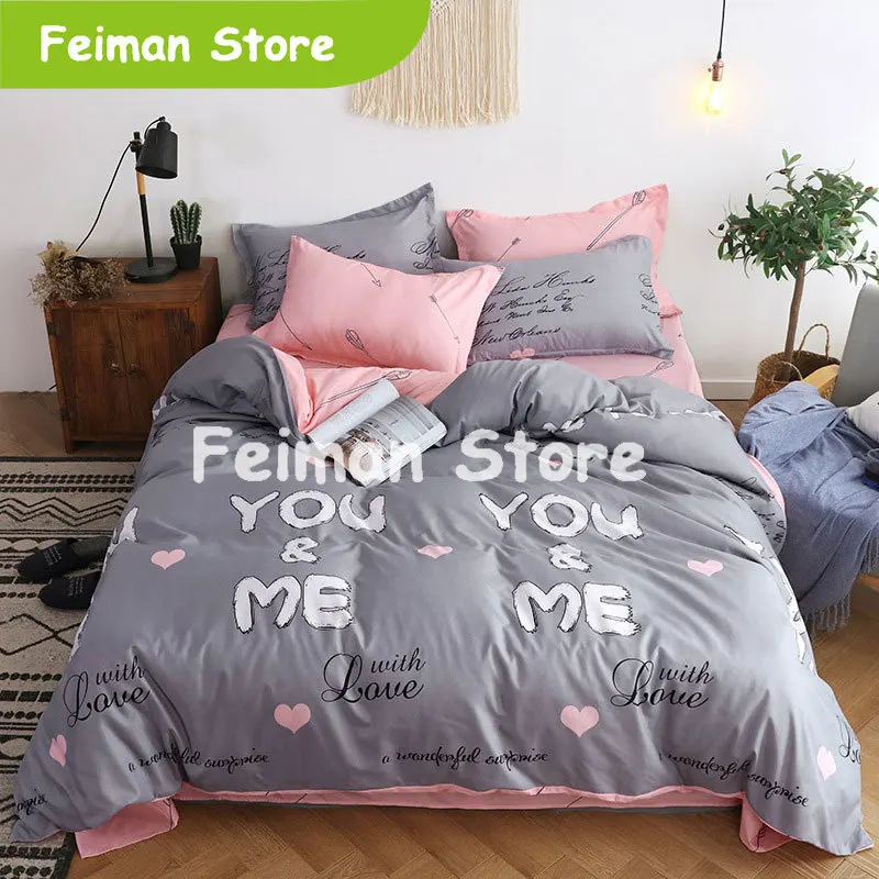 Серый розовый 4 шт для девочки мальчика ребёнка набор постельного белья