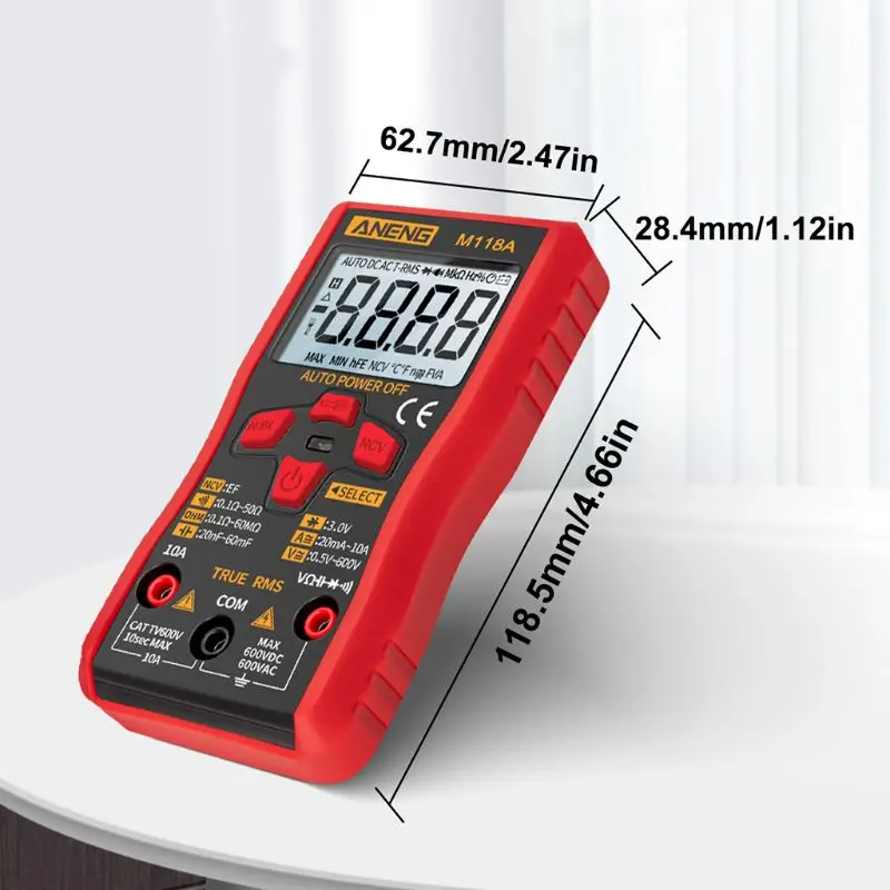 

M118A Digital Multimeter Auto Range True RMS NCV Tester AC DC with Flashlight