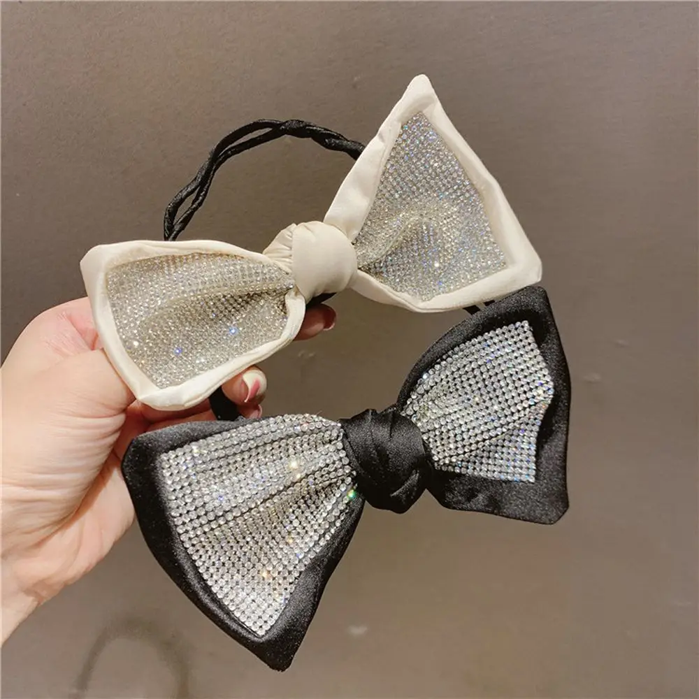 

1PC Korean Style Fashion Rhinestone Bow Hair Curler For Girl Sweet Hair Bun Maker Crystal Ponytail Holder Hairstyle Tools Headwe