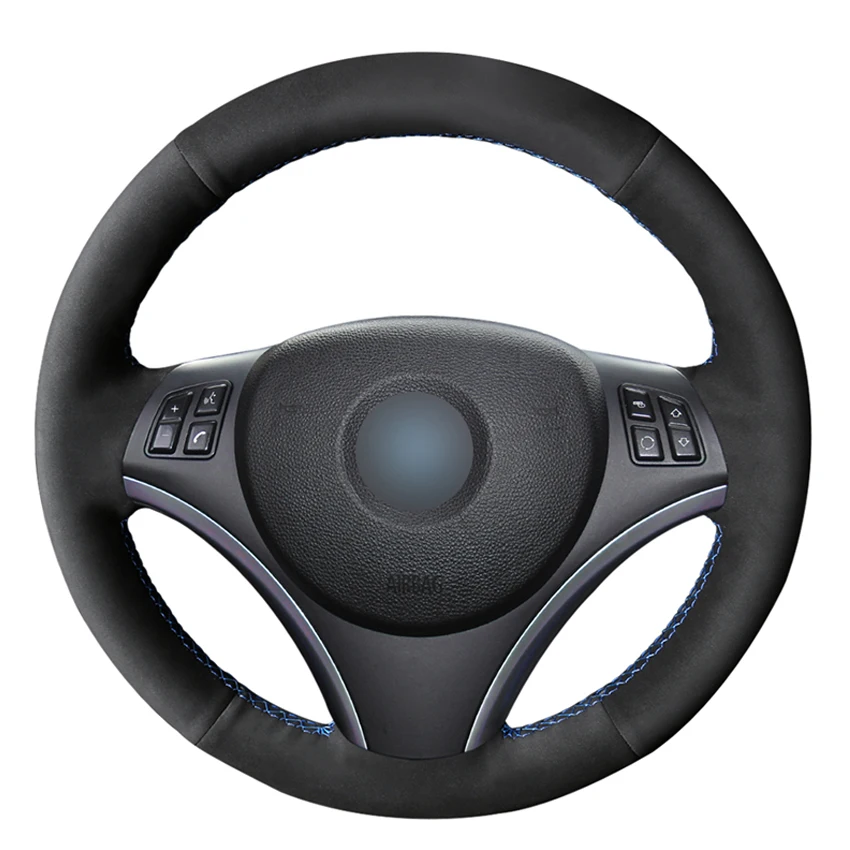 

Черная замша для самостоятельной сборки, сшитая вручную чехол рулевого колеса автомобиля, для BMW M Sport 3 серии E91, 320i, 325i, 330i, 335i, M3, E90, E92, E93